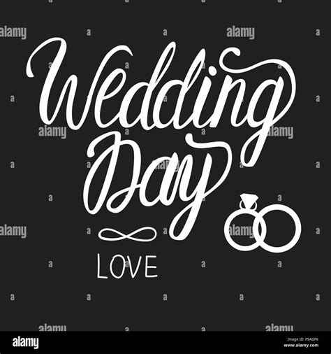 Wedding Day Vector Inscription Lettering Calligraphy White Isolated On