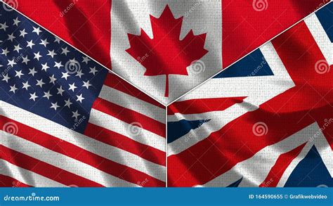 Canad Y Reino Unido Y Estados Unidos Tres Banderas Realistas Juntas Stock De Ilustraci N