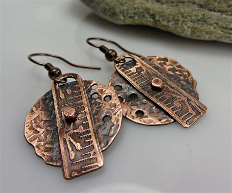 Hammered Copper Earrings Handmade Etched Copper Jewelry Handmade