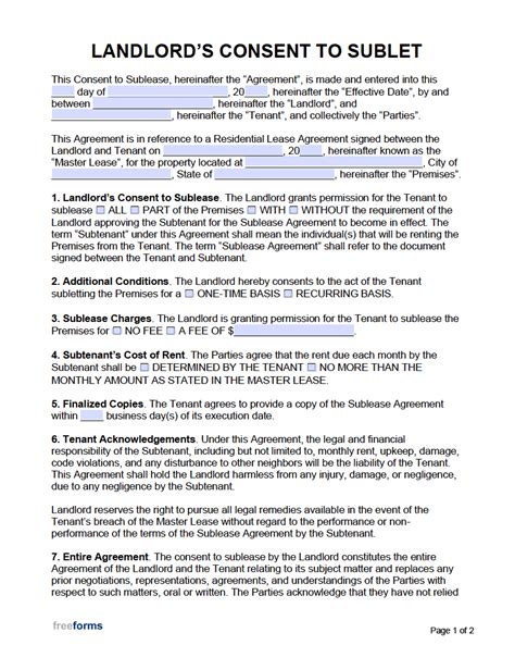 Free Landlords Consent To Sublet Form Pdf Word