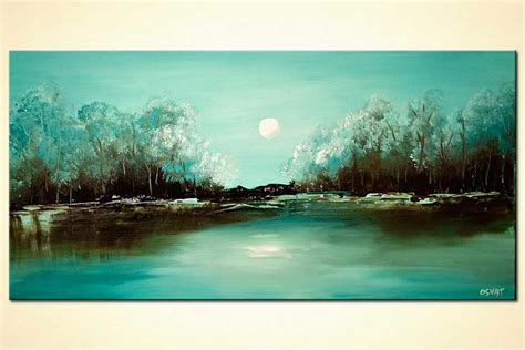 Painting For Sale Turquoise Landscape Abstract Paiting Blooming Trees 6656