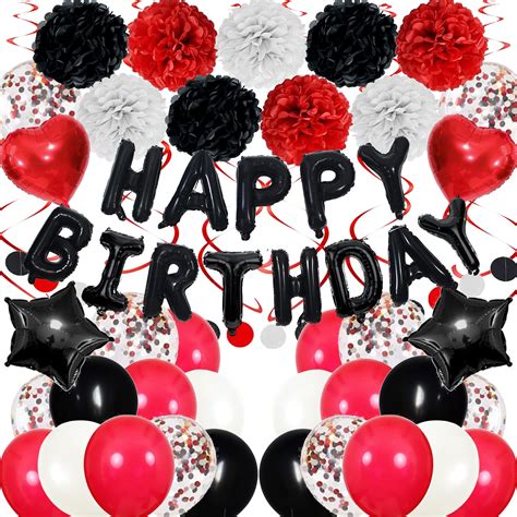 Black White And Red Birthday Decorations Pieces Balloon Kit With Foil Balloons Suit For St