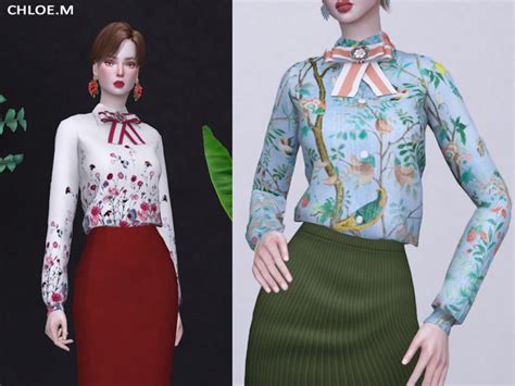 Bow Tie Blouse By Chloemmm At Tsr Sims 4 Updates