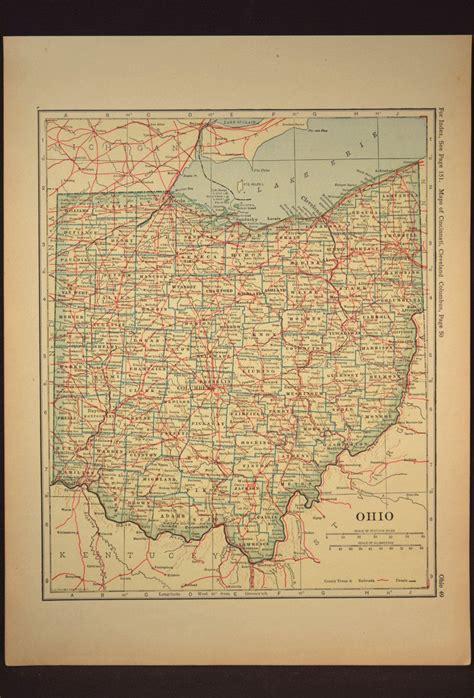 Antique Ohio Map Of Ohio Wall Decor Art Railroad Original Etsy Ohio