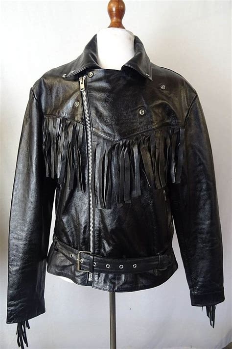 Mens Vintage Leather Brando Western Fringe Motorcycle Biker Jacket 52r