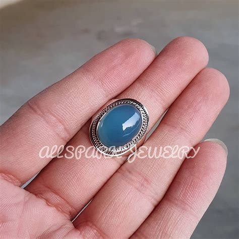 Blue Chalcedony Ring Sterling Silver Excellent Quality Gem Etsy