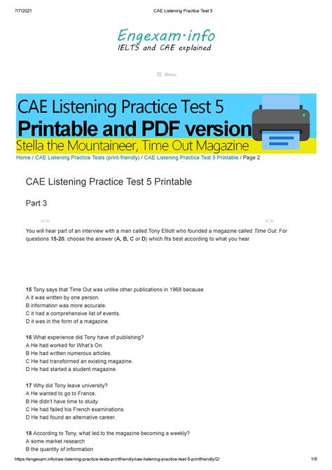 Cae Listening Practice Test 5pdf Part 2 772021 Cae Listening