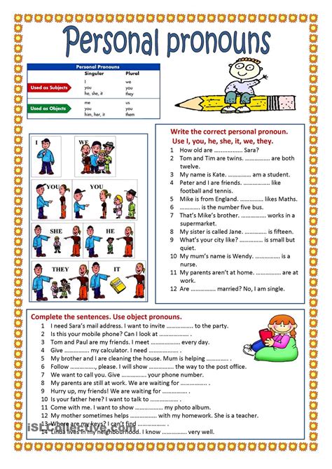 Personal Pronouns Worksheets For Kindergarten
