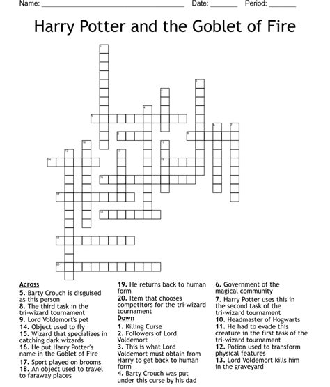 Harry Potter And The Goblet Of Fire Crossword Wordmint