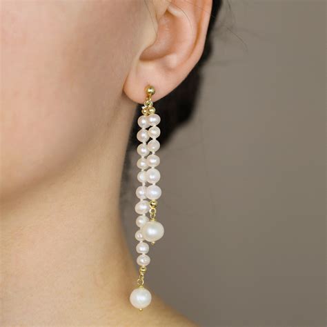 White Freshwater Pearl Earrings Dangle Pearls Stud Earrings Etsy In