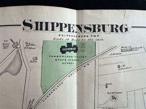 Rare 1872 Hand Colored Map Of Shippensburg Pennsylvania With Property