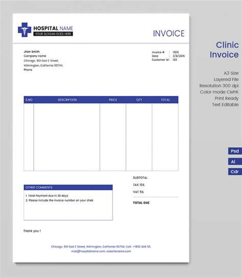 Beautiful Clinic Invoice Template