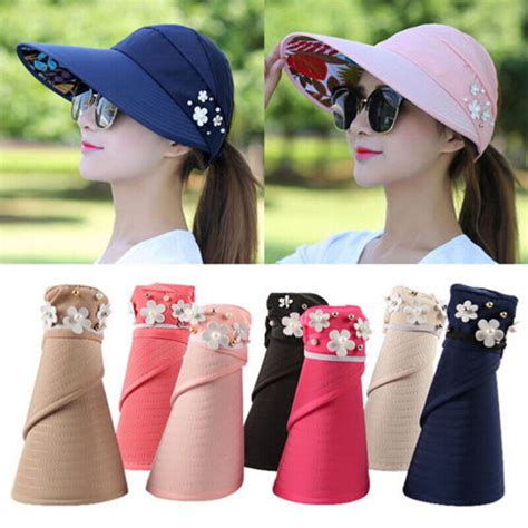 Women Summer Wide Brim Foldable Sun Hat Anti Uv Ladies Beach Visor Caps Hat Uk Ebay