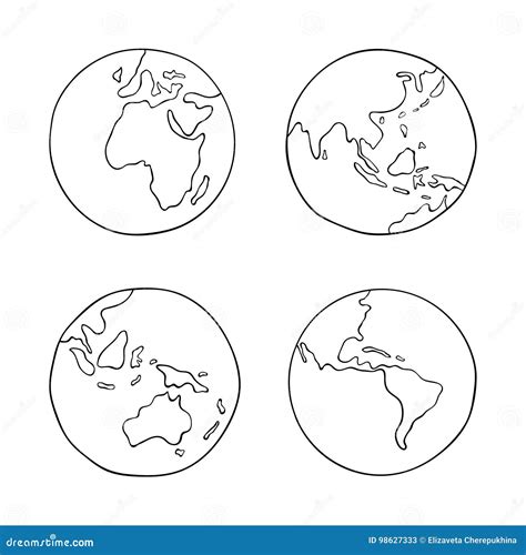 Hand Drawn Earth From Four Sides Stock Vector Illustration Of World