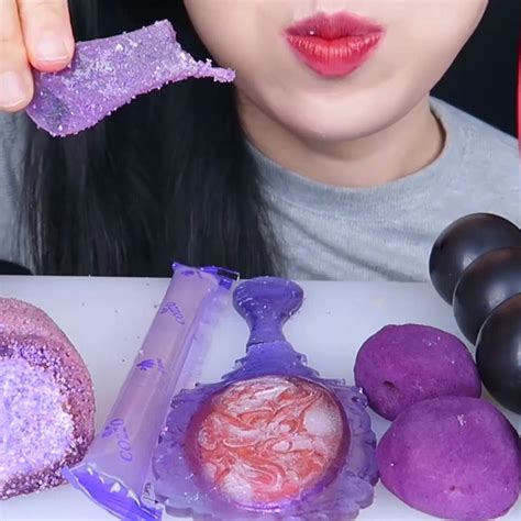 Asmr Eating Jelly Foods Mukbang Asmr Purple Mirror Edible Hair Brush Galaxy Candy Jello