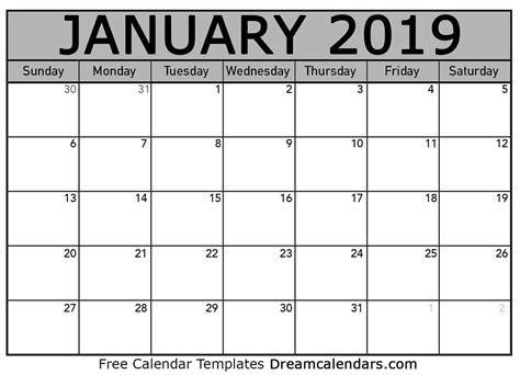 Printable January 2019 Calendar Templates By Helena Orstem Medium