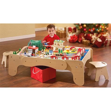 Hape e3824 jungle adventure kids toddler wooden bead maze & railway train track play table toy for ages 18 months and up. Maxim® Wood Train & Activity Table Set - 147357, Toys at ...