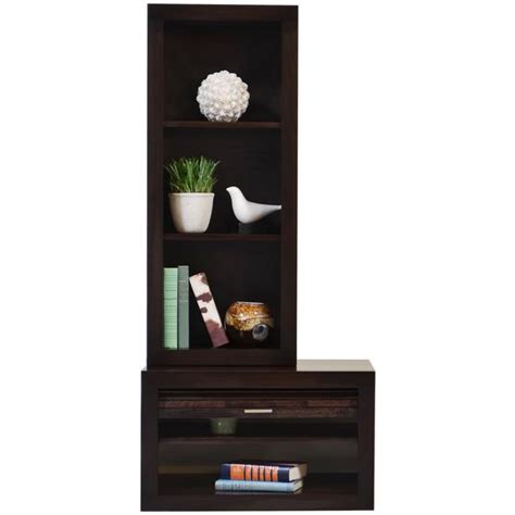 Giantex wall mounted storage cabinet 2 cube floating media hanging desk w/2 doors and 2 open shelves, home office furniture for kitchen, bathroom, living room floating console hutch (black). Floating End Table & Bookcase - ECO GEO Espresso - Woodwaves