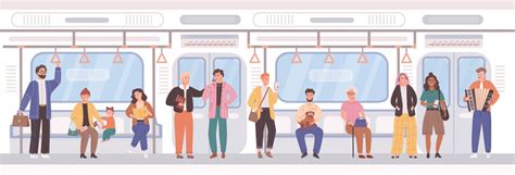 Different Cartoon People Go Public Transport Vector Image