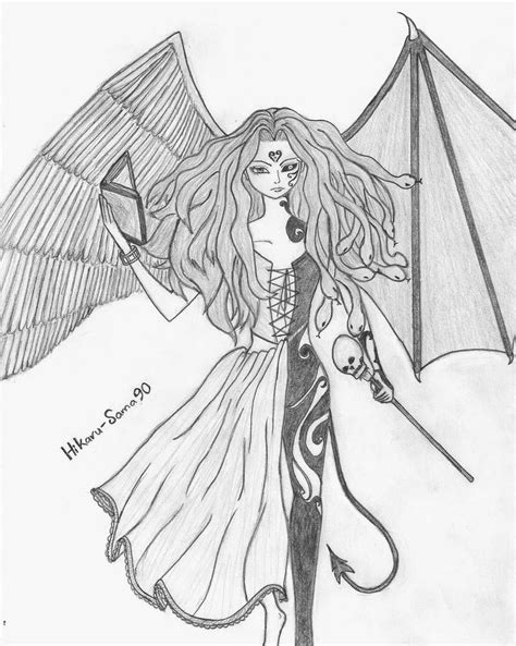 Half Angel And Half Demon By Hikaru Sama90 On Deviantart Demon Drawings