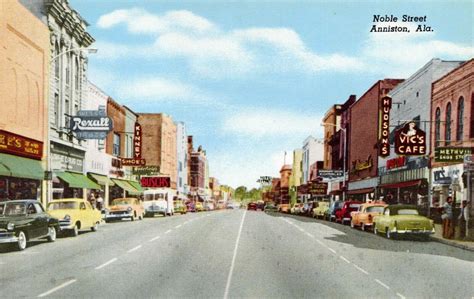 Usa Postcard 1955 Noble Street Anniston Alabama Classic Cars Ez8