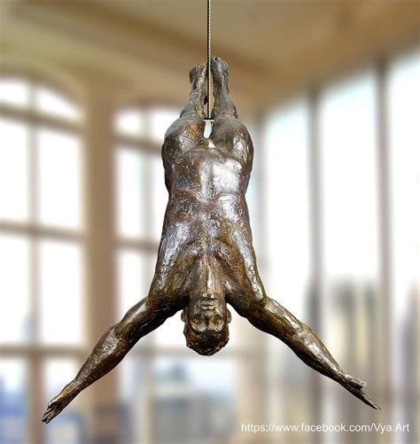 Free Fall Cast Bronze Sculpture Of A Diver Plunging Ceiling Mounted Sculpture By Vya Vya