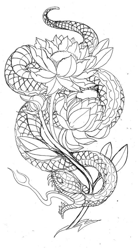 A Black And White Drawing Of A Snake On Top Of A Flower With Its Tongue Out
