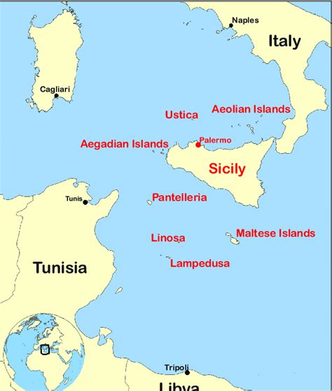 Map Showing The Location Of Sicily And The Surrounding Islands