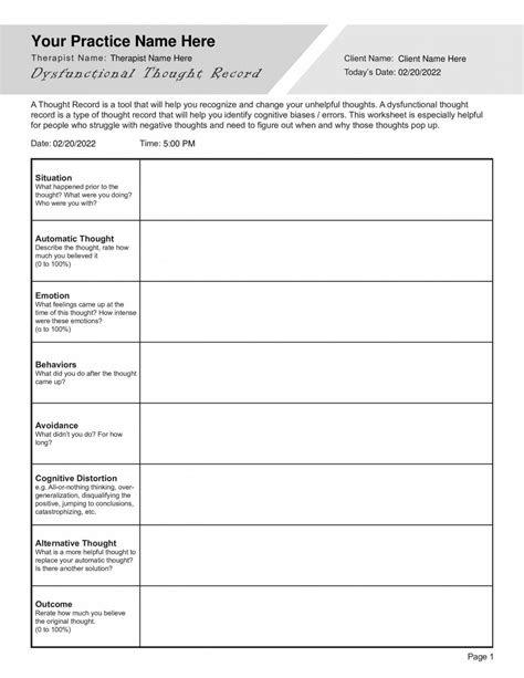 Dysfunctional Thought Record Worksheet Pdf Therapybypro
