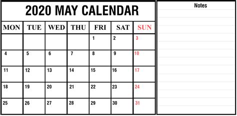 Blank, editable and easy to print. May 2020 Calendar PDF, Excel, Word Printable Templates