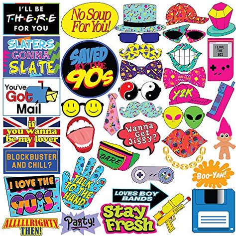 Throwback 90s Photo Booth Prop Set Funny 1990s Theme Party