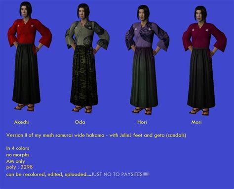 The Sims 2 Time Travel New Mesh Ts2 Samurai Outfit With Hakama Two