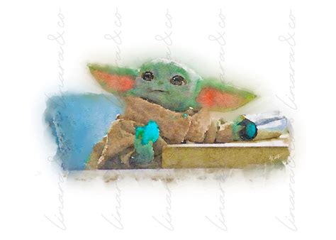 Baby Yoda Eating Cookie Printable Watercolor Macaron Grogu The Etsy