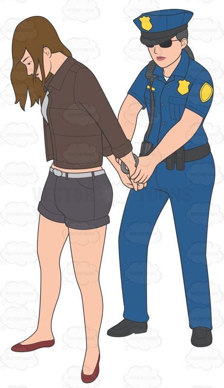 Female Police Officer Arresting A Female Suspect Cartoon Clipart