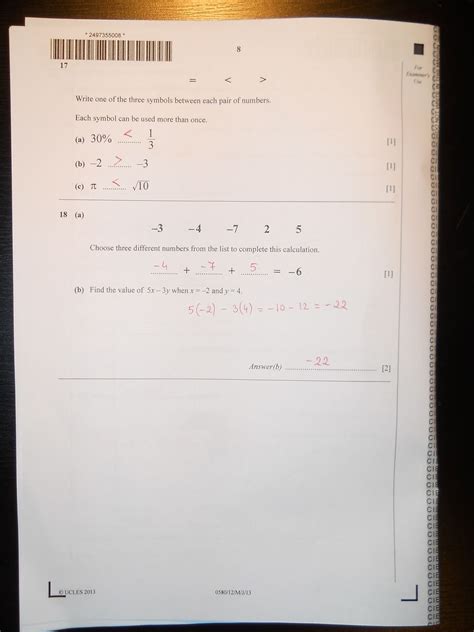 Cie Igcse 0580 Mathematics Paper 1 Core Mayjune 2013 Answers