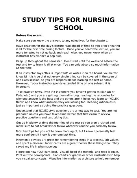 Nursing School Study Tips Study Tips For Nursing School Before The