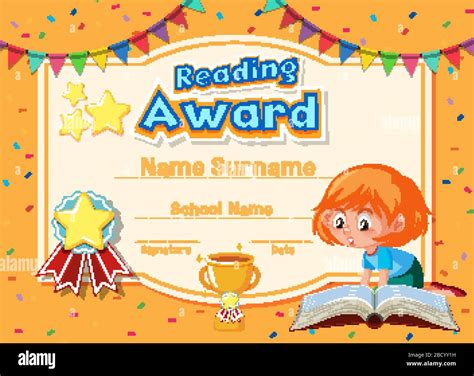 Certificate Template Design For Reading Award With Girl Reading Book