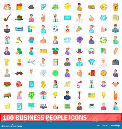 100 Business People Icons Set Cartoon Style Stock Vector