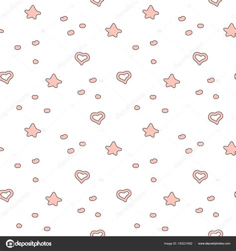 Seamless Pattern With Pink Hearts And Stars On White Background