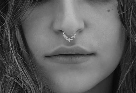 Silver Septum Ring For Pierced Nose Tribal Septum Nose Ring Etsy
