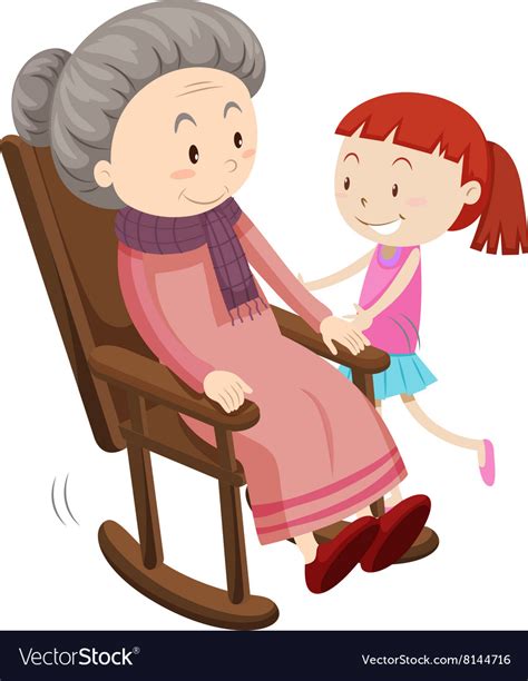Grandmother On The Rocking Chair And Girl Vector Image