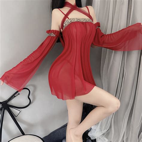 Red Sexy Chinese Antique Traditional Dress Women S Lingerie Backless Hanfu Skirt Summer