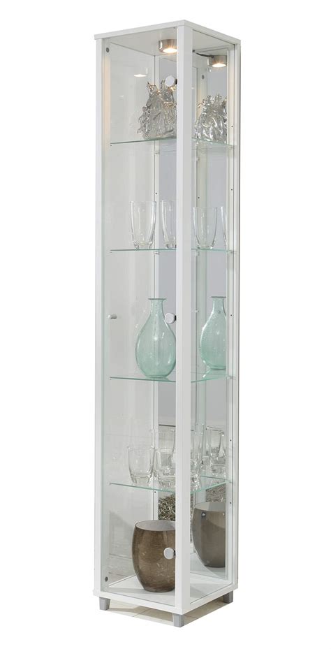Buy Lockable Fully Assembled Home White Single Glass Display Cabinet 4 Glass Shelves Mirror