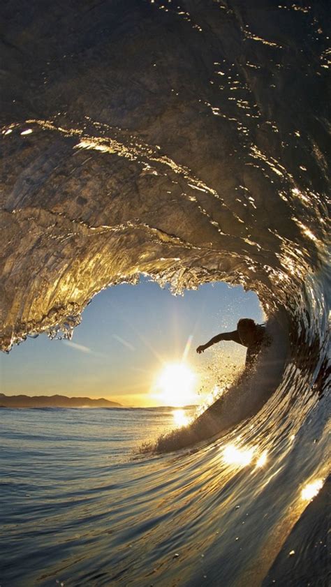 Sunset Surfer Golden Ocean Wave Iphone 5 Wallpaper Ipod