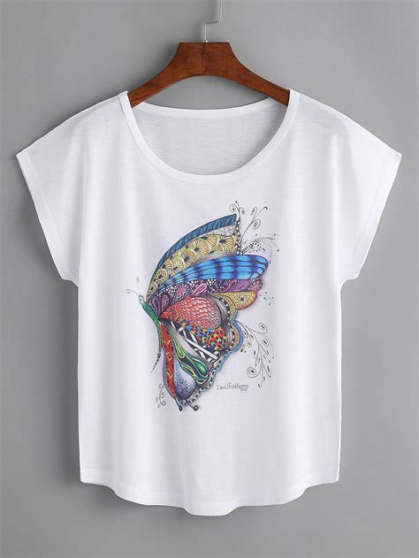 Camiseta Con Estampado De Mariposa Sheinside Camisetas Estampadas