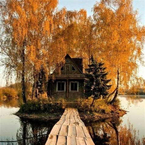 Autumn Cabin By The Water Beautiful Homes Beautiful Places Autumn