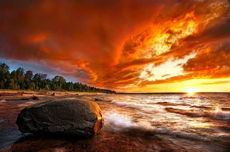 Lake Superior Blazing Sunset Lake Superior Sunset Pictured Rocks