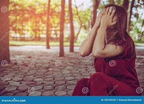 Sad Woman Cry And Sitting Alone Stock Photo Image Of Female Knee
