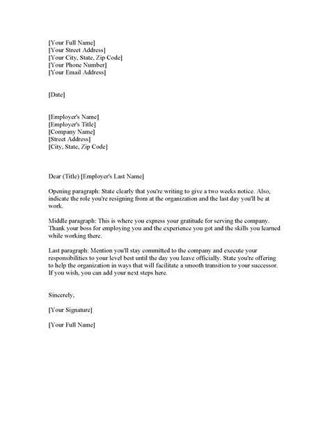 Two Weeks Notice Letter Templates And Samples
