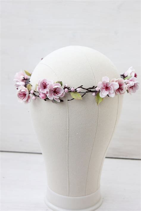 Pink Bridal Hairpiece Cherry Blossom Crown Blooming Cherry Etsy